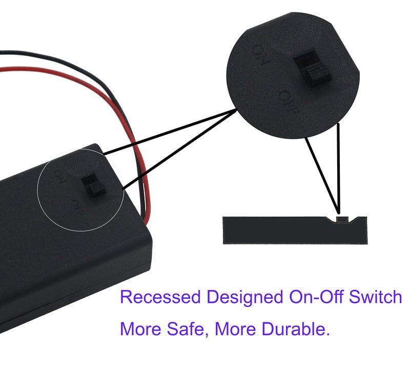 LAMPVPATH 3Pcs 2 AA Battery Holder with Switch, 2x 1.5V AA Battery Holder Case with Wire Leads and ON/OFF Switch(3 Pack) - Image 3